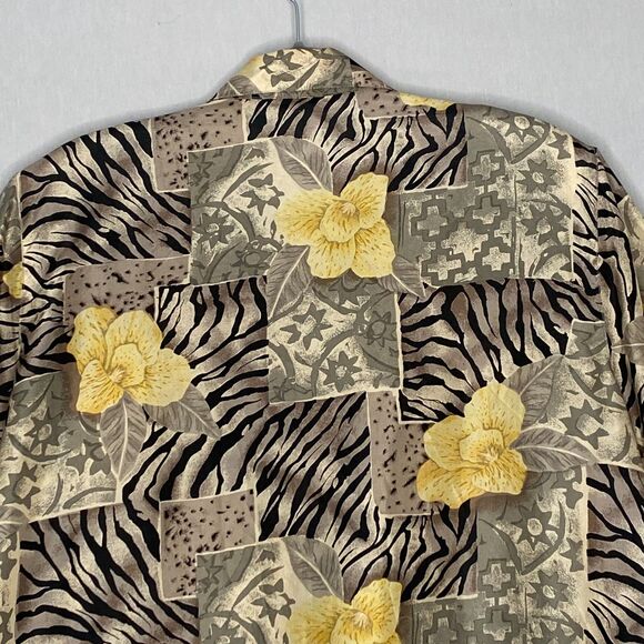 Dress Barn Silk Blouse Womens Large Black Yellow Green Floral Animal Print - Picture 5 of 9